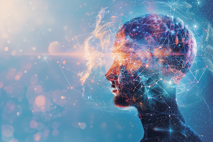 Head with light emitting from brain area