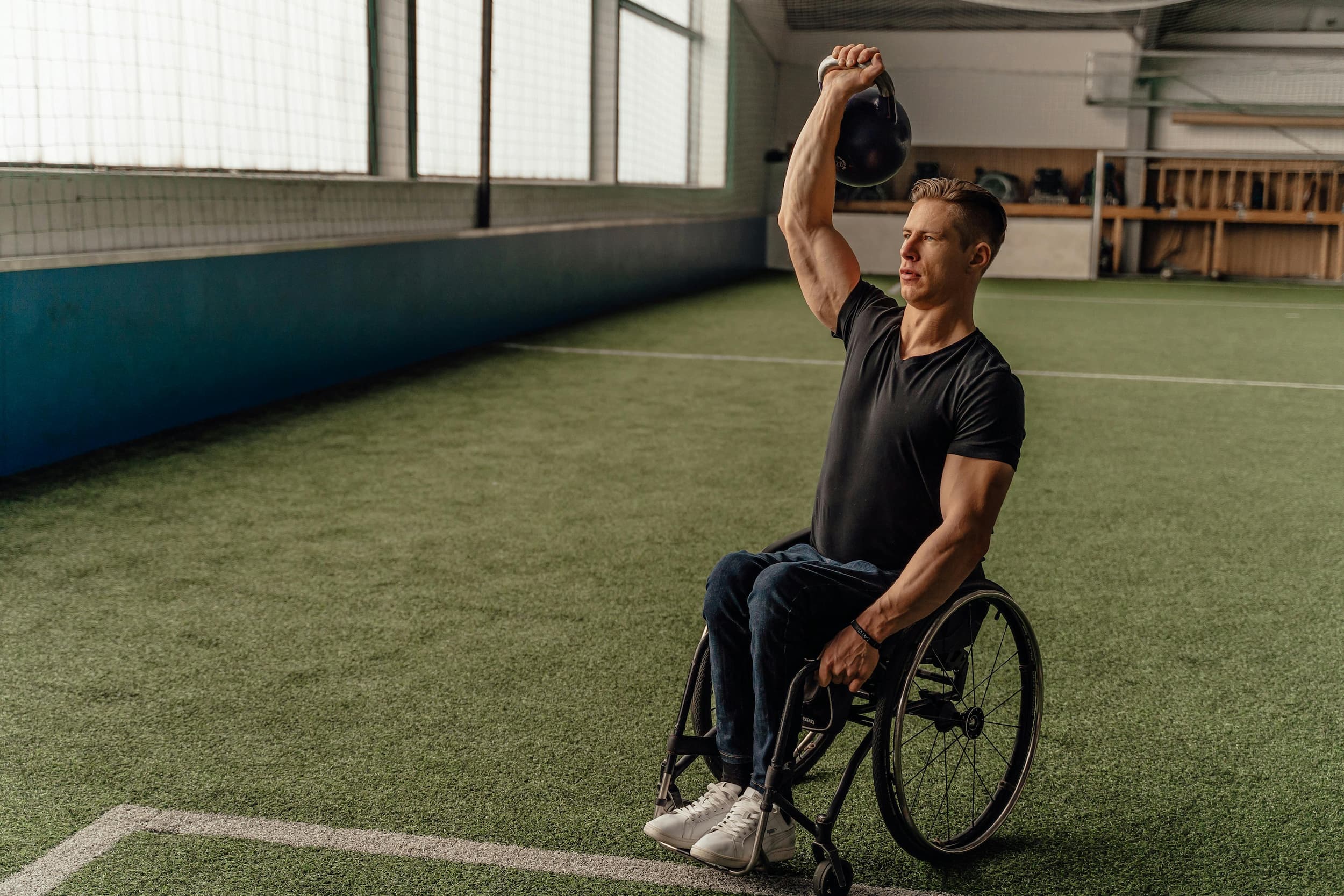 Men in wheelchairs working out