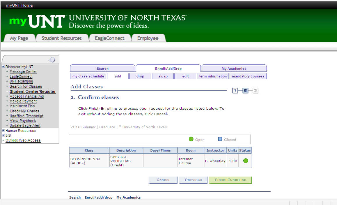UNT Registration Steps College of Health and Public Service
