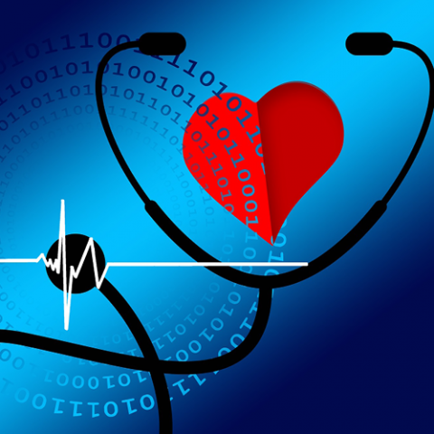 Image of heart with stethoscope and numbers