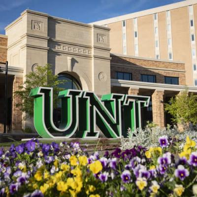 UNT Sign and flowers